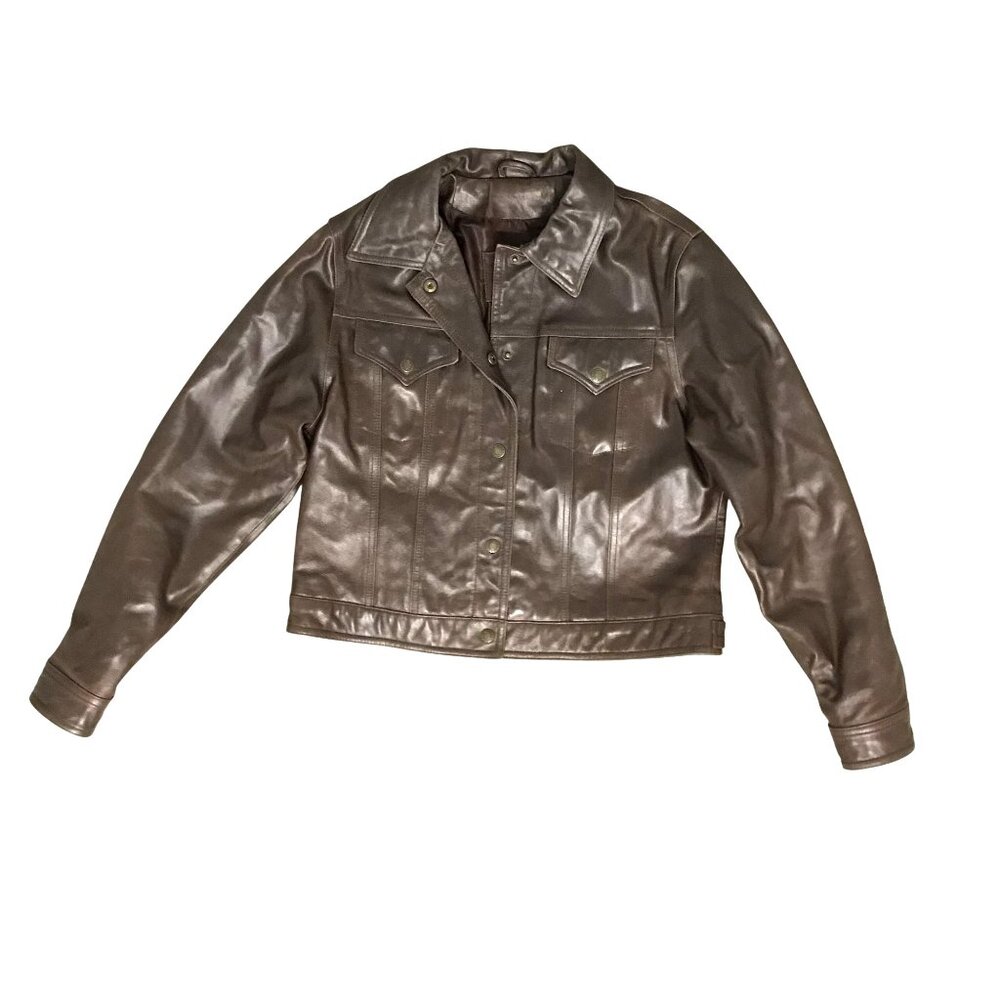Finity Womens Brown Leather Short Bomber Jacket Size M